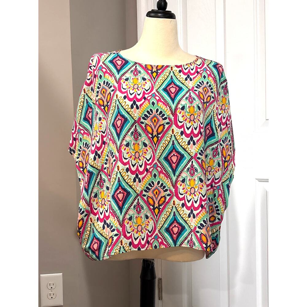 Lilly Pulitzer Sz M Trace Cold Shoulder Silk Top Crown Jewels Pattern Resort